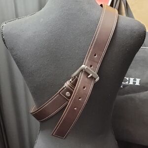 Coach Dark Brown Leather Belt  W 1.5 Satin Silver Steel Roller Buckle No. 90009
